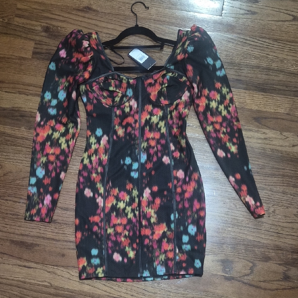 Guess Vibrant Floral Long Sleeve Dress